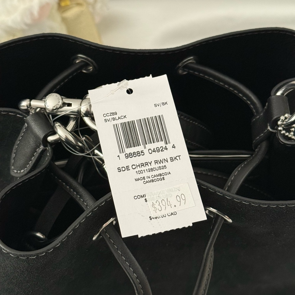 Coach Rowan Bucket Bag With Cherry Charm CCZ89 Suede/Silver/Black - Picture 9 of 9